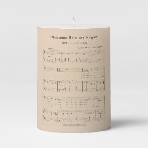 Vintage Christmas Sheet Music Carol Bells Pillar Candle