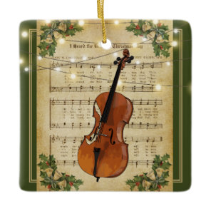 Vintage Christmas Sheet Music Cello Ceramic Ornament