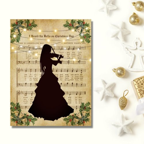 Vintage Christmas Sheet Music Girl Playing Violin Postcard
