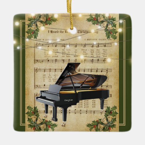 Vintage Christmas Sheet Music Grand Piano Ceramic Ornament