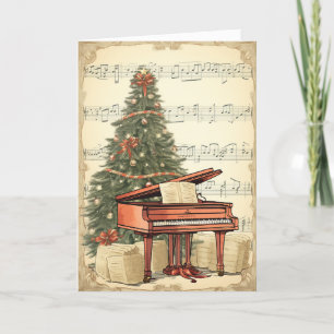Vintage Christmas Sheet Music Grand Piano Holiday Card