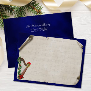 Vintage Christmas Sheet Music Harp Navy Blue Envelope