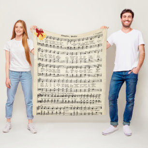 Vintage Christmas Sheet Music Jingle Bells Red Bow Fleece Blanket