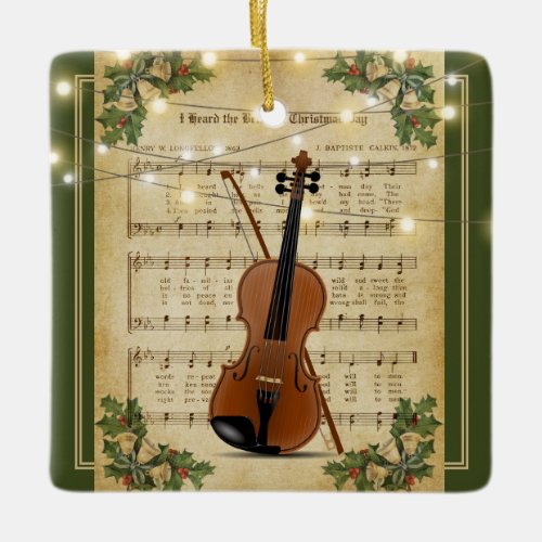 Vintage Christmas Sheet Music Violin Ceramic Ornament