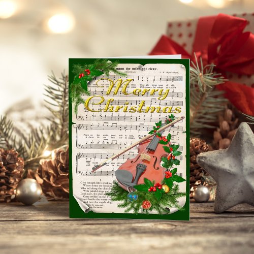 Vintage Christmas Sheet Music Violin Holiday Card