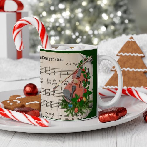 Vintage Christmas Sheet Music with Festive Violin Coffee Mug