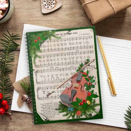 Vintage Christmas Sheet Music with Festive Violin Notebook