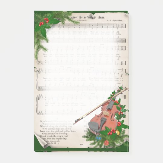 Vintage Christmas Sheet Music With Festive Violin Post It Notes