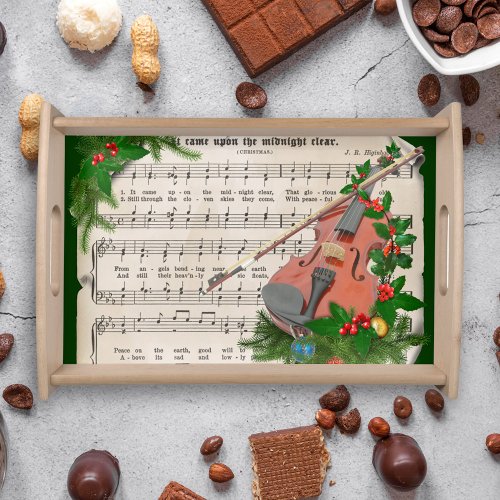 Vintage Christmas Sheet Music with Festive Violin Serving Tray