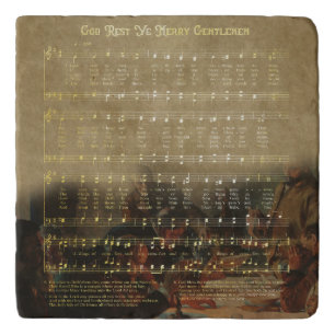Vintage Christmas Sheet Music Wooden Keepsake Box Trivet