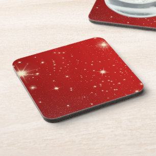 Vintage Christmas, Shining Stars in Red Galaxy Drink Coaster