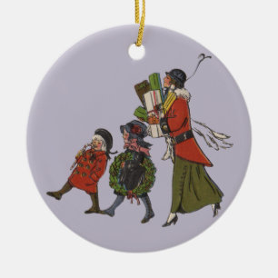 Vintage Christmas Shopping Family Fun Ceramic Ornament