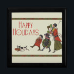 Vintage Christmas Shopping Family Fun Jewelry Box<br><div class="desc">Vintage Christmas Shopping - This vintage Christmas card shows a family coming home with lots of Christmas gifts! Christmas is certainly looking wonderful this year! Mommy has been Christmas shopping and is carrying a big stack of Christmas gifts. A little Christmas girl has a Christmas wreath, and the younger child...</div>