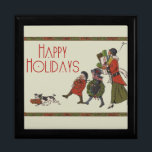 Vintage Christmas Shopping Family Fun Jewelry Box<br><div class="desc">Vintage Christmas Shopping - This vintage Christmas card shows a family coming home with lots of Christmas gifts! Christmas is certainly looking wonderful this year! Mommy has been Christmas shopping and is carrying a big stack of Christmas gifts. A little Christmas girl has a Christmas wreath, and the younger child...</div>