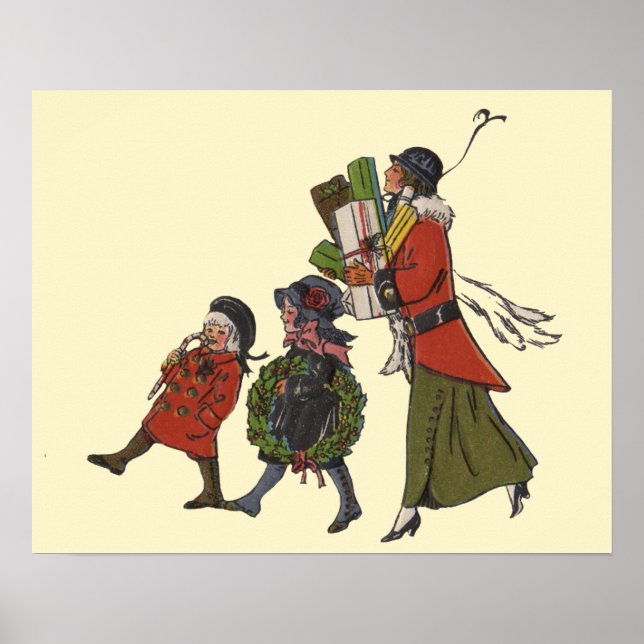 Vintage Christmas Shopping Family Fun Poster (Front)