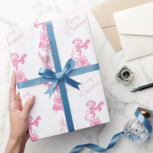 Vintage Christmas shopping girl pink Wrapping Paper