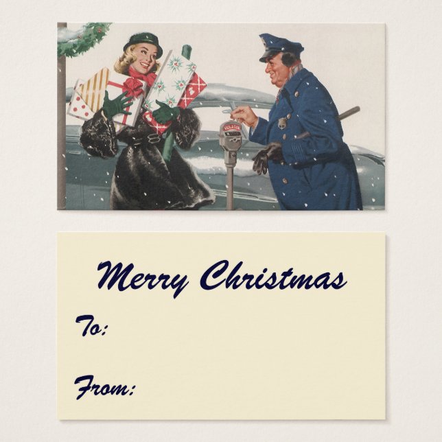 Vintage Christmas, Shopping Presents Policeman (Front & Back)