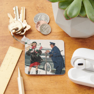 Vintage Christmas, Shopping Presents Policeman Keychain
