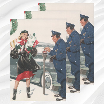 Vintage Christmas  Shopping Presents Policeman Wrapping Paper Sheets by ChristmasCafe at Zazzle
