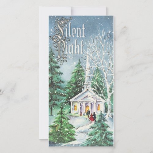 Vintage Christmas Silent Night Church Holiday Card