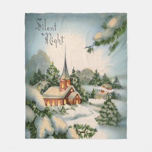 Vintage Christmas Silent Night Country Church Fleece Blanket