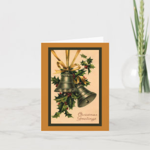 Vintage Christmas, Silver Bells Gold Ribbon Holiday Card