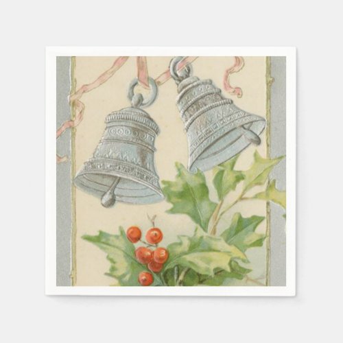 Vintage Christmas Silver Bells  Holly Paper Napkins