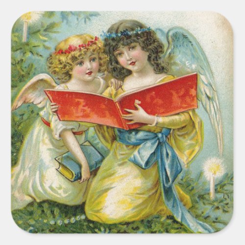 Vintage Christmas Singing Angels Square Sticker