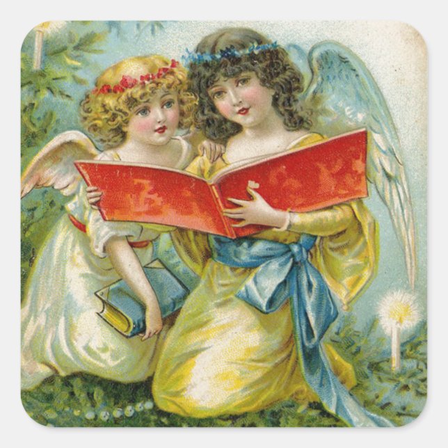 Vintage Christmas Singing Angels Square Sticker (Front)