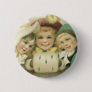Vintage Christmas Sisters, Victorian Children Button