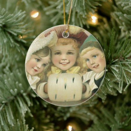 Vintage Christmas Sisters, Victorian Children Ceramic Ornament