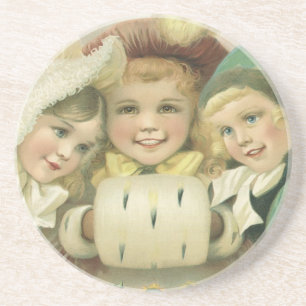 Vintage Christmas Sisters, Victorian Children Drink Coaster