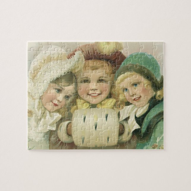 Vintage Christmas Sisters, Victorian Children Jigsaw Puzzle (Horizontal)
