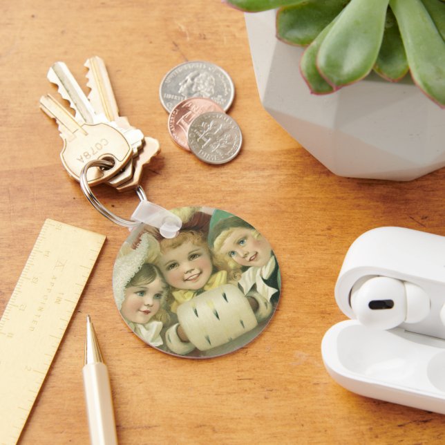 Vintage Christmas Sisters, Victorian Children Keychain (Desk)