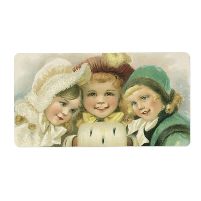 Vintage Christmas Sisters, Victorian Children Label (Front)