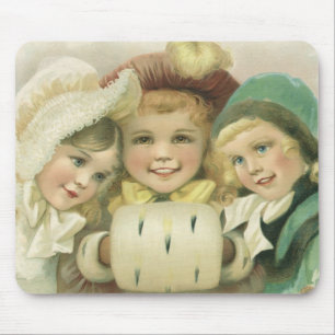 Vintage Christmas Sisters, Victorian Children Mouse Pad