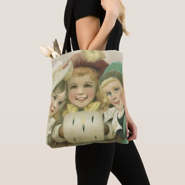 Vintage Christmas Sisters, Victorian Children Tote Bag (Close Up)