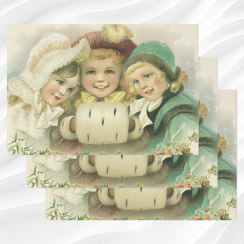 Vintage Christmas Sisters  Victorian Children Wrapping Paper Sheets by ChristmasCafe at Zazzle