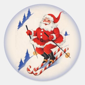 Vintage Christmas Skiing Santa Claus Sticker by christmas1900 at Zazzle