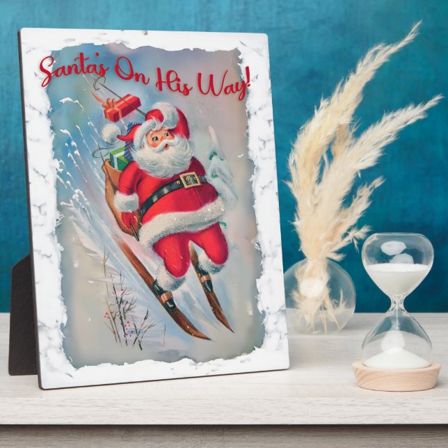 Vintage Christmas Skiing Santa Sign Plaque (Side)