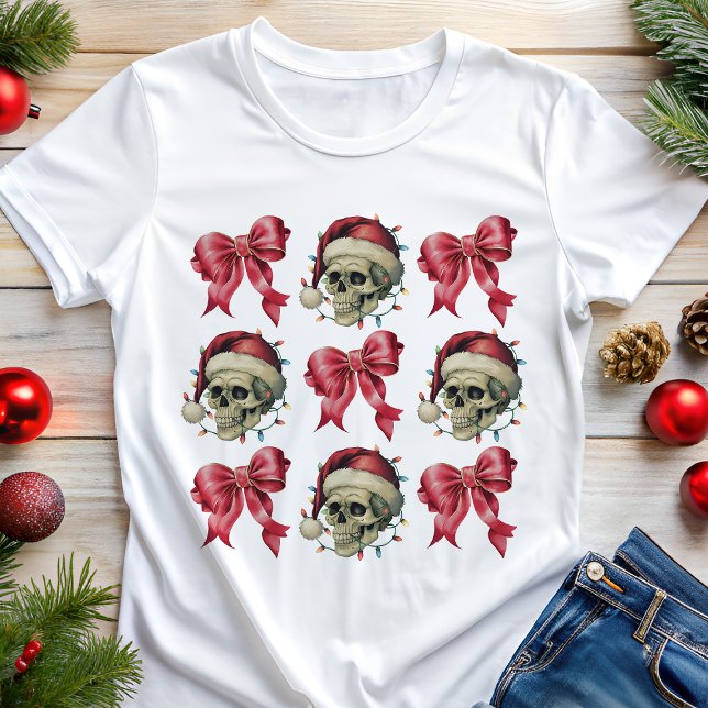 Vintage Christmas Skulls Coquette Bows Retro Tri-Blend Shirt (Creator Uploaded)