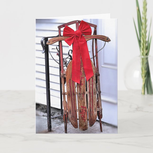 Vintage Christmas Sled Holiday Card (Front)