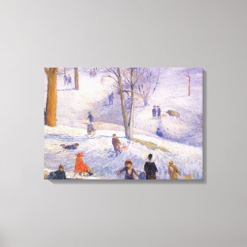 Vintage Christmas Sledding Central Park Glackens Canvas Print