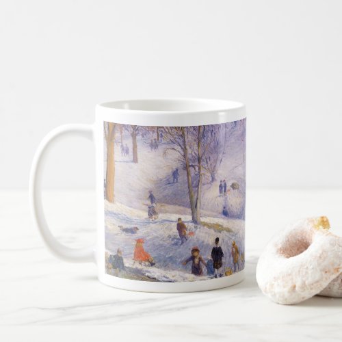 Vintage Christmas Sledding Central Park Glackens Coffee Mug