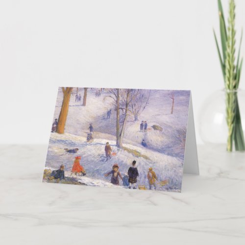 Vintage Christmas Sledding Central Park Glackens Holiday Card