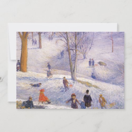 Vintage Christmas Sledding Central Park Glackens Holiday Card