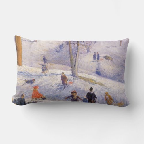 Vintage Christmas Sledding Central Park Glackens Lumbar Pillow