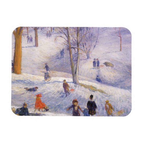 Vintage Christmas Sledding Central Park Glackens Magnet