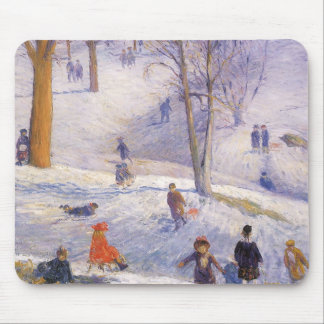 Vintage Christmas, Sledding, Central Park Glackens Mouse Pad
