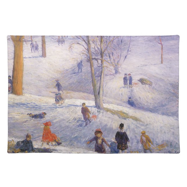 Vintage Christmas, Sledding, Central Park Glackens Placemat (Front)